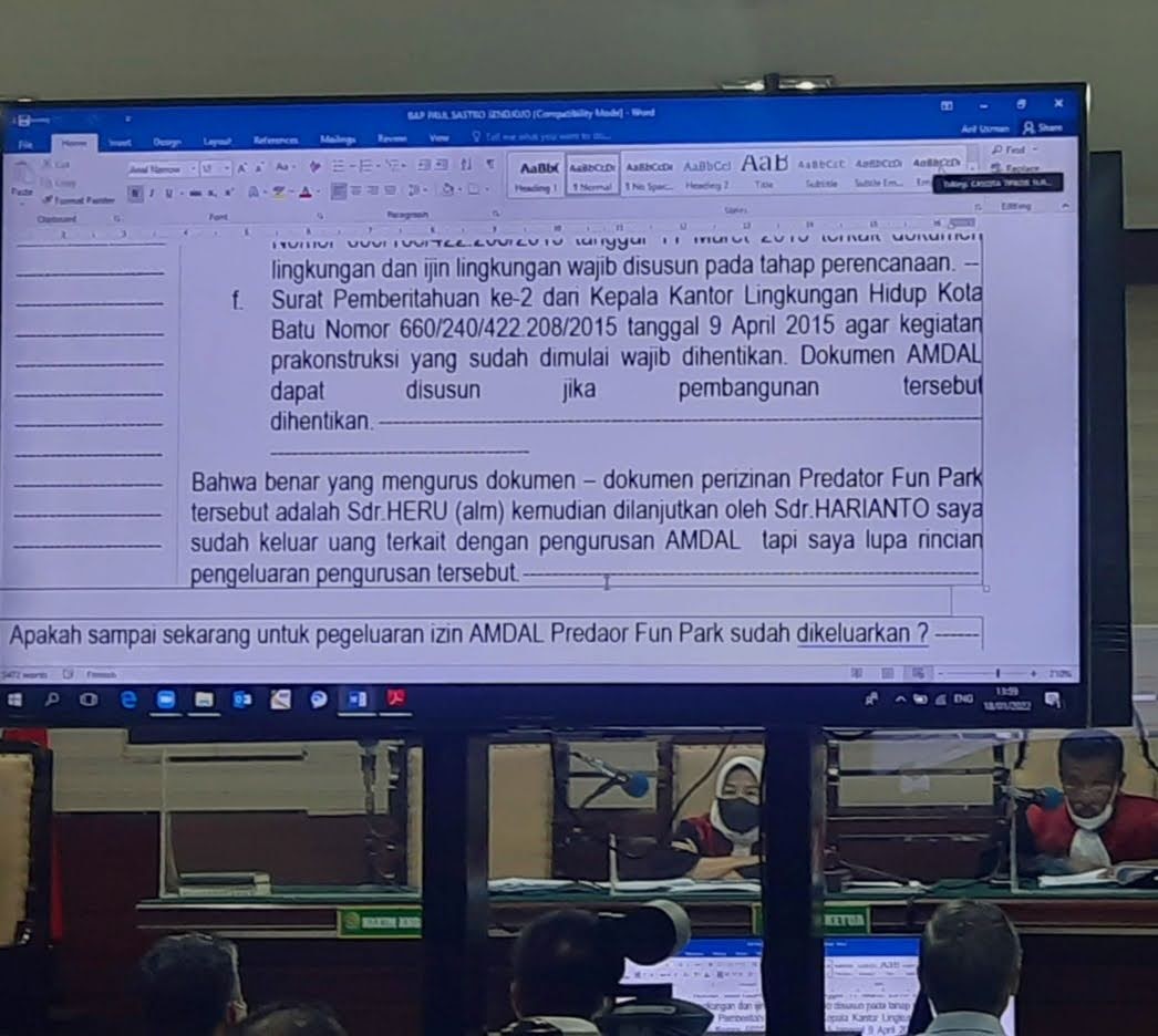 Perkara Dugaan Gratifikasi ER, Perizinan PFP Kota Batu Disebut dalam Fakta Persidangan PN Tipikor Surabaya