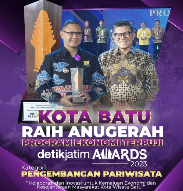 Pemkot Batu Berhasil Raih Anugerah Program Ekonomi Terpuji detikJatim Award 2023, Pj. Wali Kota Batu Aries: Kunjungan Wisatawan Meningkat