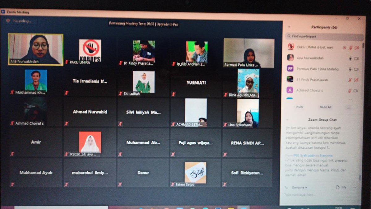 Edukasi Lawan Korupsi, PAKU UNIRA Malang Gelar Webinar