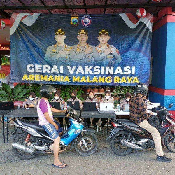Sambut Liga 1, Polresta Malang Kota Gelar Vaksinasi Drive Thru