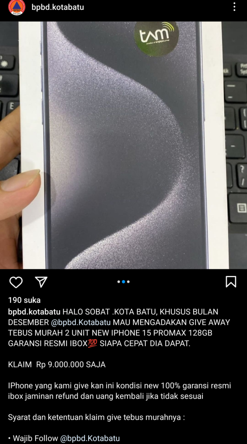 Akun Instagram BPBD Pemkot Batu Terkena Serangan Hacker, Agung Sedayu: Mohon Kepada Masyarakat untuk Tidak MemFollow