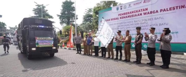 Pj. Wali Kota Batu Dr. Aries Agung Paewai Berangkatkan Bantuan Kemanusiaan ke Palestina